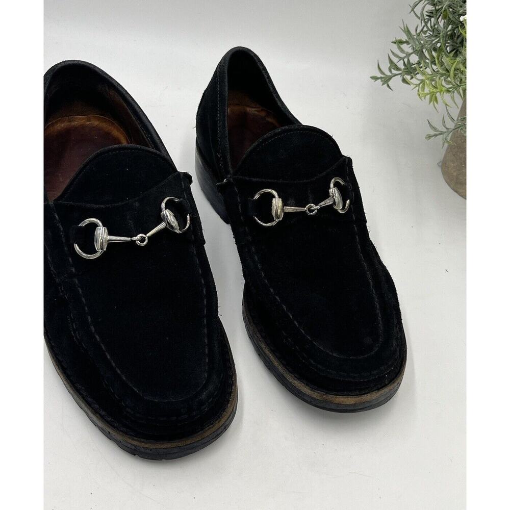Gucci Women 1955 Horsebit Accent‎ Black Suede Lugged Sole Loafers Size: 5D